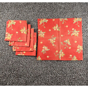 Lot of 5 XOCHI Vintage Table Napkins 100% Cotton Coral Berry Print